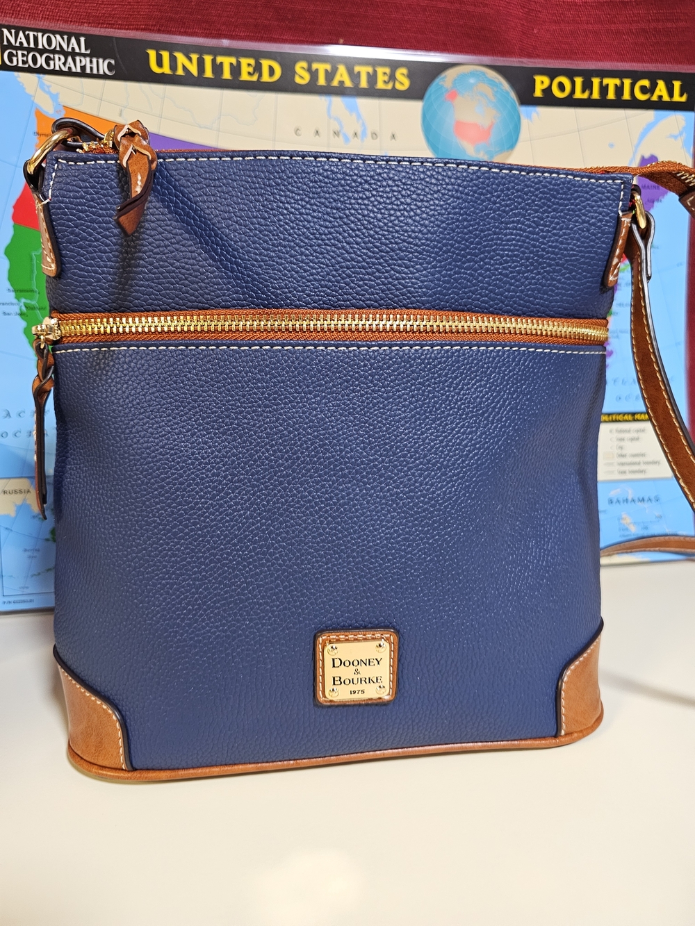Dooney & Bourke Navy Crossbody with Tan Trim